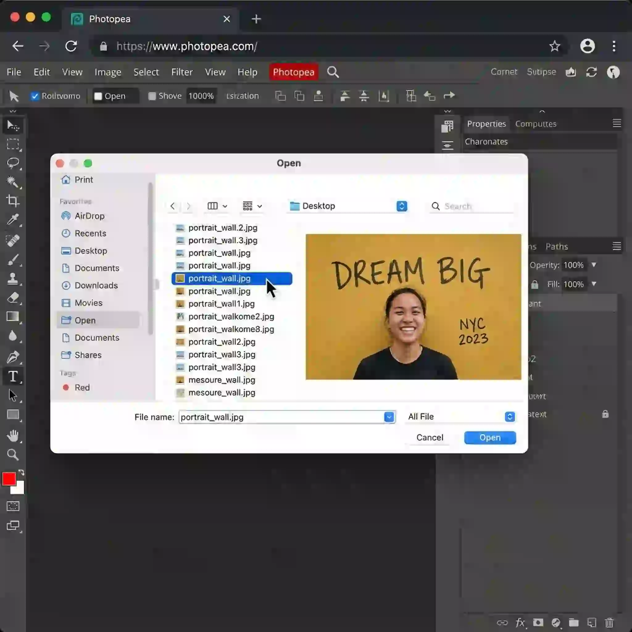 Opening image in Photopea