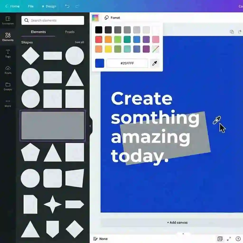 Close-up of Canva color picker using the eyedropper tool to sample background hues, critical for manual canva remove text from image workflows where the overlay must match perfectly.