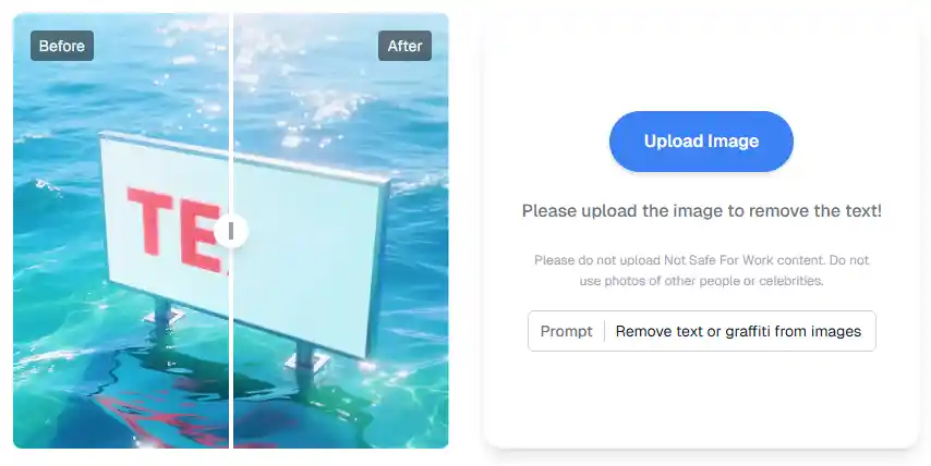 Step one of our AI Remove Text from Image workflow: upload the image into the web tool, ready to mark unwanted text areas with intuitive brushes.